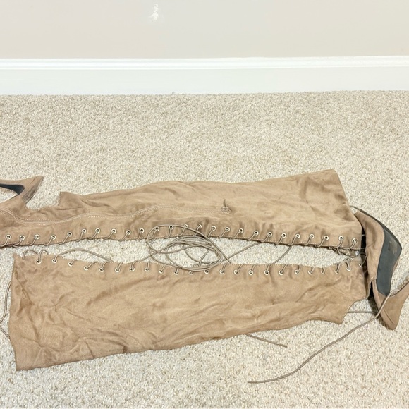 Lace-Up Peep Toe Boots - Taupe - Picture 8 of 9